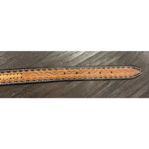 Womens 36"‎ Western Leather Belt Brown Braided Tooled Basketweave Buckle Cowgirl thumbnail 6