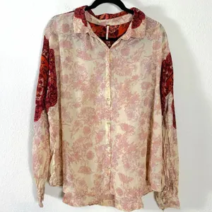 Free People Western Bohemian Dainty Rose Bud Button Down Blouse Shirt Large thumbnail 10