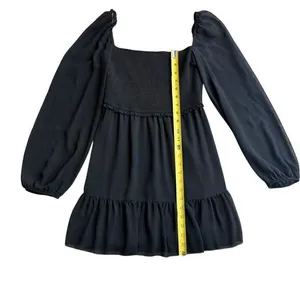 Aritzia Wilfred Women’s S Temptest Smocked Chiffon Mini Dress‎ Black Whimsigoth thumbnail 5