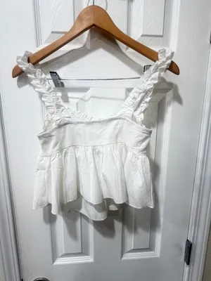 Source Unknown White Ruffled Smocked Crop Top thumbnail 2