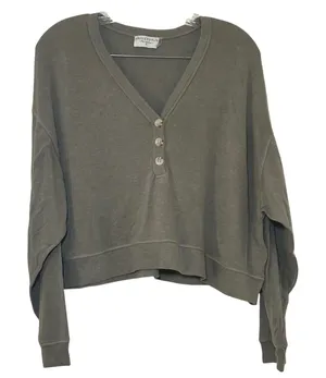 Dress Forum Los Angeles Olive Green Cropped Henley Sweatshirt Womens S Lounge thumbnail 1