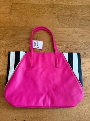 NWT - Juicy Couture - Hot Pink Tote with Black and White Stripe Sides thumbnail 8