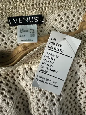 Venus Women’s 2 PC Sleeveless Crochet Knit Slip Dress Cream & Gold MD NWT thumbnail 12