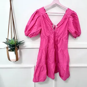 Xirena Nissa Hot Pink Cotton Puff Sleeve Short Sleeve Dress S Romantic Pop Party thumbnail 2