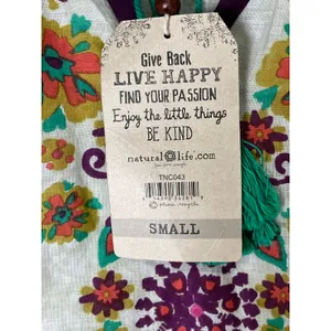 Natural Life Live Happy Embroidered Floral Boho Peasant Tunic Blouse Top S New thumbnail 6