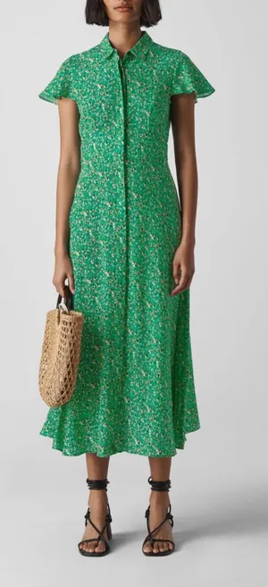 Whistles Green Ditsy Blossom Midi Shirt Dress 6 thumbnail 1