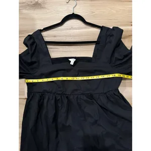 Terra & Sky Black Puff Sleeve Empire Waist Dress OX 14W Square Neck Smocked Back thumbnail 5