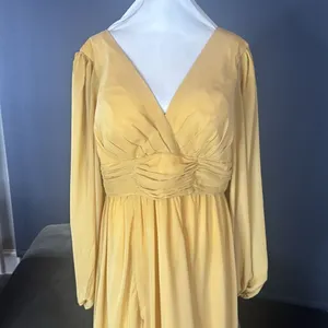 Women’s Full Length Long Sleeve Chiffon V-Neck Formal Dress Corset Back Size 16 thumbnail 2