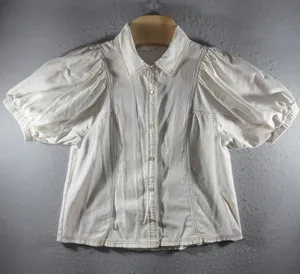 3157 | Entro Puff Sleeve Contrast Stitch Cottagecore Top White Womens M thumbnail 1