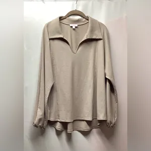 Andree by Unit V-neck Collared ribbed top Tan Size Large thumbnail 10