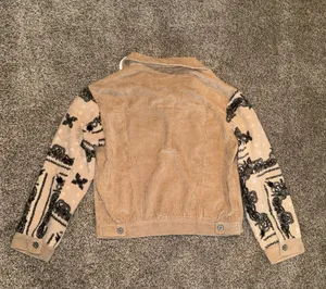 Umgee Women's Tan Corduroy Jacket with Printed Fleece Sleeves thumbnail 3