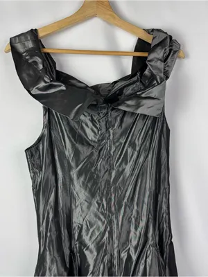 Vintage Alexia Admor Gray Metallic Ruffle Neck Sleeveless Formal Maxi Dress 10 thumbnail 4