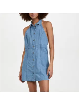 Free‎ People Sami Denim Halter Mini Dress Blue Size XS NWT Open Back thumbnail 9