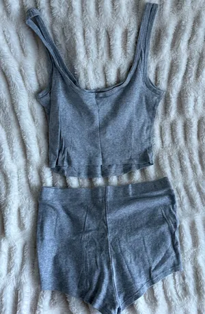 Victoria's Secret Gray Ribbed Crop Tank and Short Set thumbnail 1