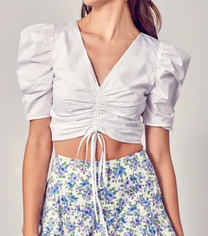 Puff Sleeve Woven Top White Size M thumbnail 1