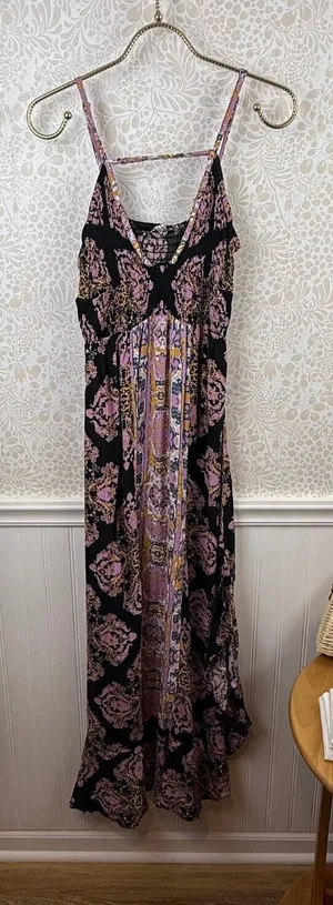 Free People Intimately Black and Pink That Moment Slip Maxi Dress - Size - Small thumbnail 1