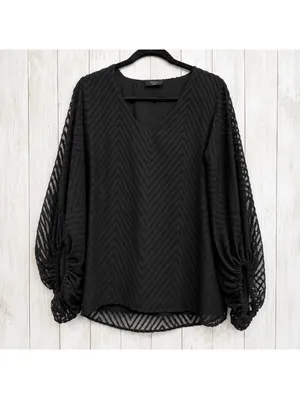 VICI Women’s Large Black Chevron Sheer Balloon Sleeve Blouse USA thumbnail 2