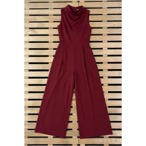 NWT Pact Organic Cotton Fit & Flare Cowl Mock Neck Jumpsuit Red Women's Sz Small thumbnail 2