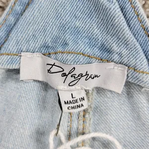Polagram Overall Button Up Denim Jumpsuit Womens L Blue Light Wash Ruffle Straps thumbnail 2