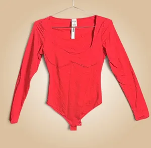 PINK Victoria's Secret Red Long Sleeve Bodysuit Size M thumbnail 1