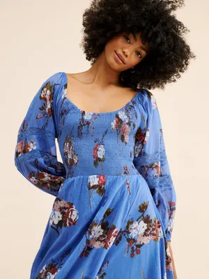 Free People Morning Glory Floral Smocked Maxi Dress XS Boho Long Sleeve thumbnail 13