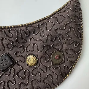 Beaded Made In India Brown Crescent Mini Shoulder Bag Party Purse Zipper Y2K thumbnail 3