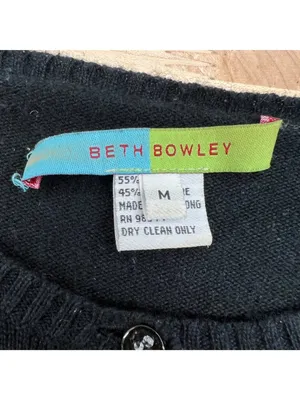 Beth Bowley Preppy Glam Rhinestone Black Silk Cashmere Cardigan Size Medium thumbnail 8