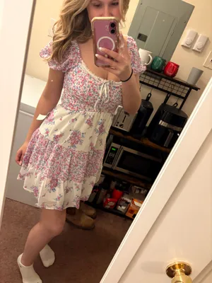 Amazon Floral pink and purple dress thumbnail 2