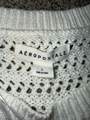 Aeropostale Women's Cream Open-Knit Long Sleeve Crewneck Sweater thumbnail 2
