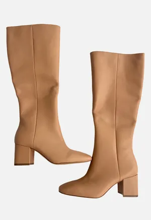 Ann Taylor Desert Sand Nude Block Leather Tall Knee High Boots Heels Booties thumbnail 4