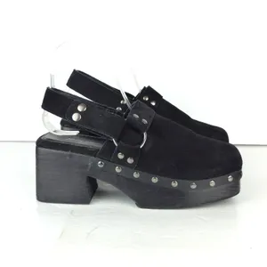 Nasty Gal Slingback Platform Clogs 37 EU Black Suede Studded Square Toe Goth Y2K thumbnail 2
