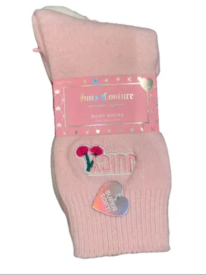 Juicy Couture Pink Boot Socks‎ 2 Pair Super Soft Cozy Socks NWT thumbnail 3