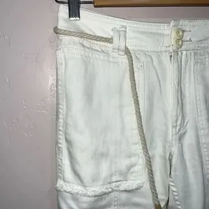 ANTHROPOLOGIE White Canvas Denim High Rise Belted Straight Crop Jeans 25 thumbnail 3