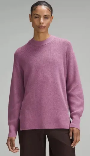 Lululemon Merino Wool Blend Crewneck Ribbed Sweater Velvet Dust Purple Size 10 thumbnail 1