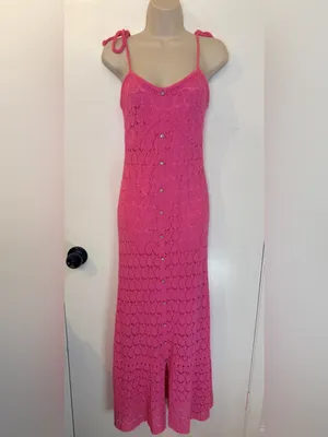 Taelynn Duchessa Pink Knit Maxi Dress Medium Lace Crochet Adjustable Straps NWT thumbnail 11