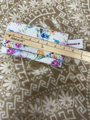 Kohl's White Floral RFID Trifold Wallet with Pink, Purple, Blue and Yellow thumbnail 3