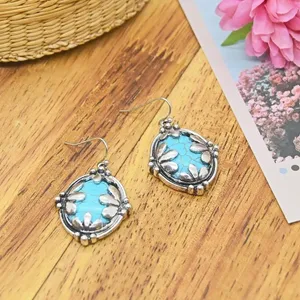 Oval Shaped Boho Turquoise Earrings Blue thumbnail 4