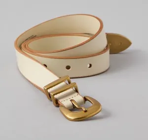 Cream 100% Leather Belt with Brass Buckle - American Eagle thumbnail 1