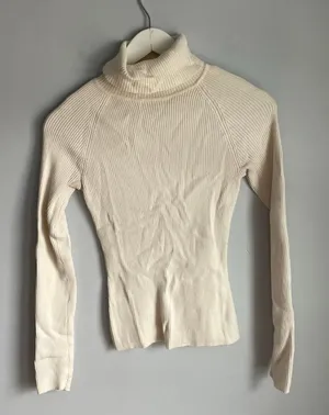 I.N.C. Cream Ribbed‎ Turtleneck Minimalist Neutral Basic Wardrobe Staple size S thumbnail 1