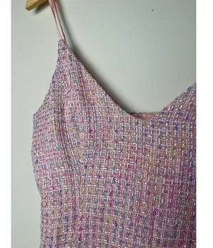 Fanco Pink Tweed Mini Dress Size Small NWT Barbie Preppy Fringe Spaghetti Strap thumbnail 3