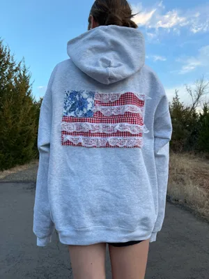 Hanes American Flag Patchwork Hoodie thumbnail 2