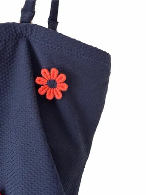 J. Crew Navy Blue Strapless Daisy Appliqué Swimsuit size 6 Textured Removable thumbnail 4
