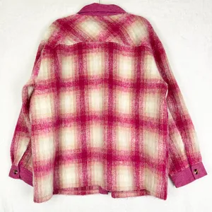 Entro Plaid Shacket Size XL Pink Corduroy Trim Button Front thumbnail 5