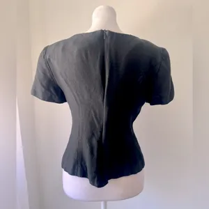 Vintage ‘90s Jessica Howard Black Floral Embroidered Blouse w/ Shoulder Pads thumbnail 4