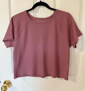 American Eagle Dusty Rose Waffle Knit Crop Tee Pink Size XL thumbnail 1