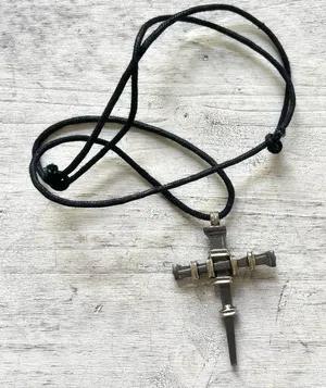 Hematite nail stake cross on cord Gray thumbnail 1