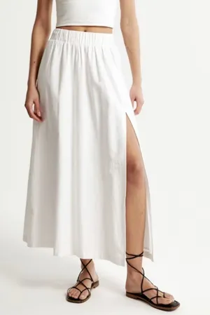 Abercrombie & Fitch Linen Blend Midi Skirt Size M Cream Slit Minimalist Neutral thumbnail 1