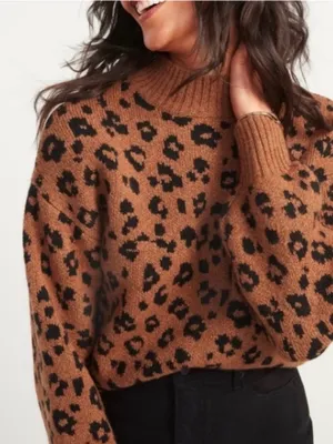 NWT Old Navy Cozy Leopard print women’s mock neck sweater size large thumbnail 1