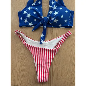 B45 New Women AMI Sexy 2Pc Patriotic American Flag🇺🇸Bikini Cheeky Medium/Large thumbnail 2