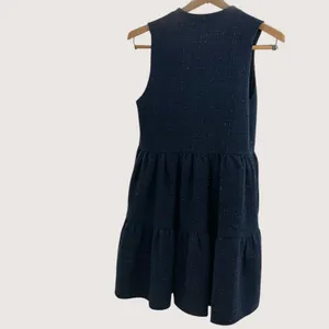 Amanda Uprichard Navy Blue Metallic Tweed Tiered Mini Dress‎ XS Split V-Neck thumbnail 12